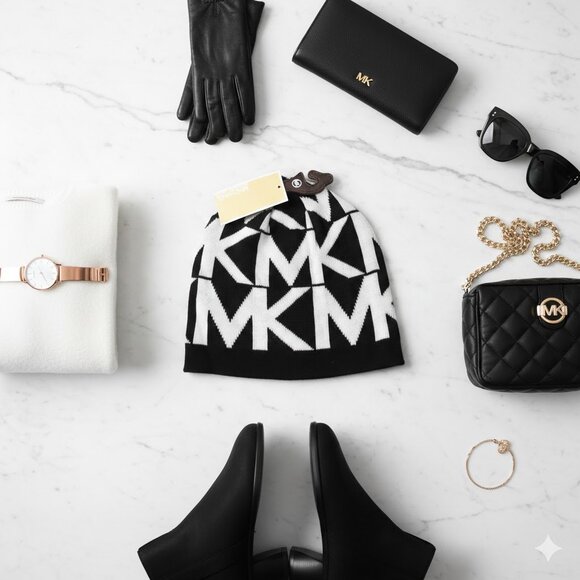 Michael Kors Black & White Logo Knit Beanie - Picture 12 of 12